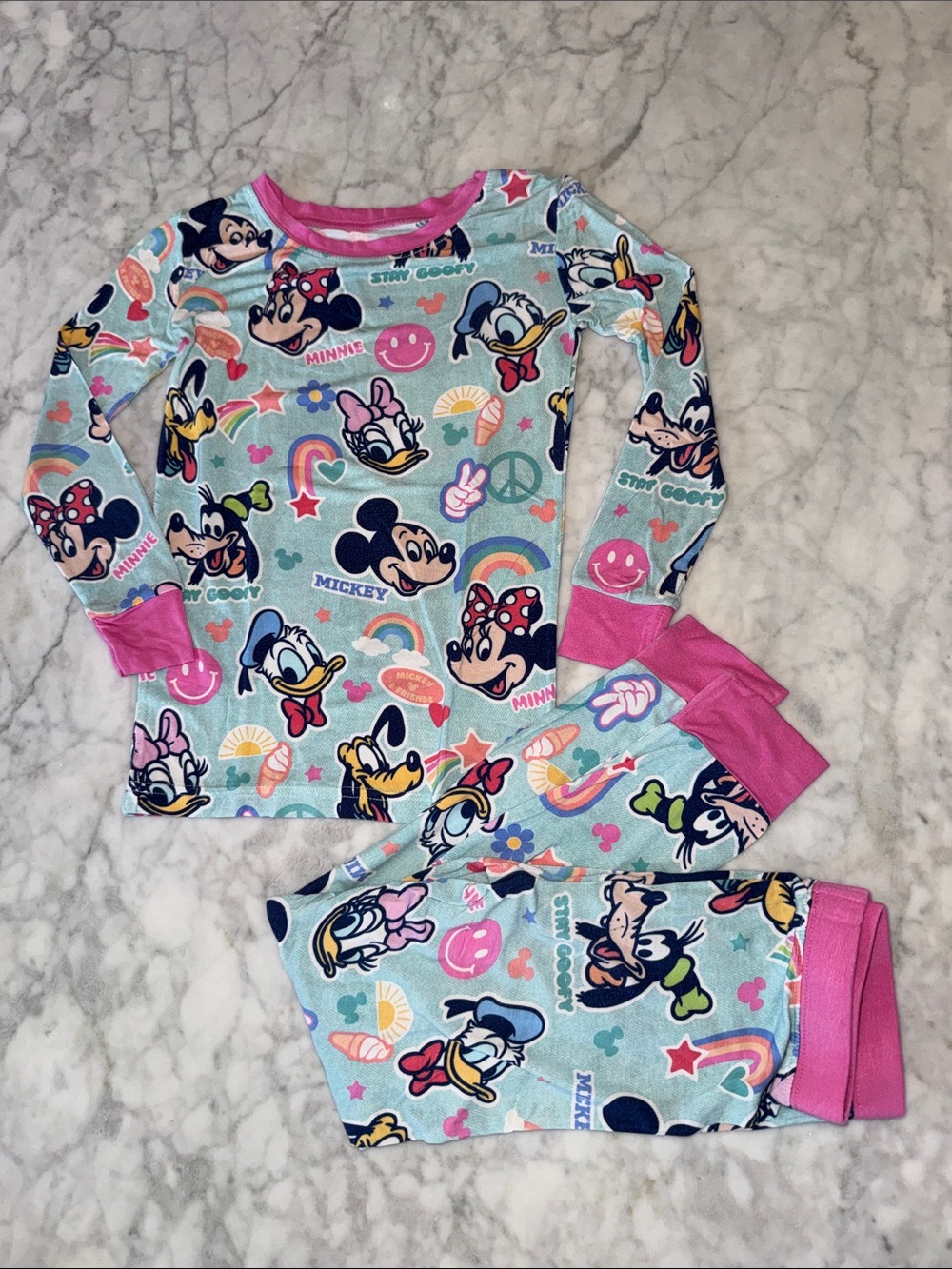 Little Sleepies x Disney Girls Light Blue & Pink Mickey & Friends Pajama Set 4T